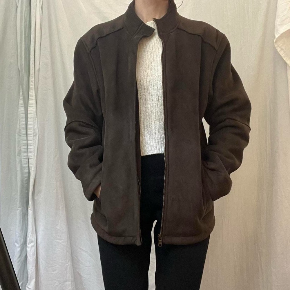 Dark Brown Faux Suede Jacket Size S‎ Vintage Y2K Claiborne